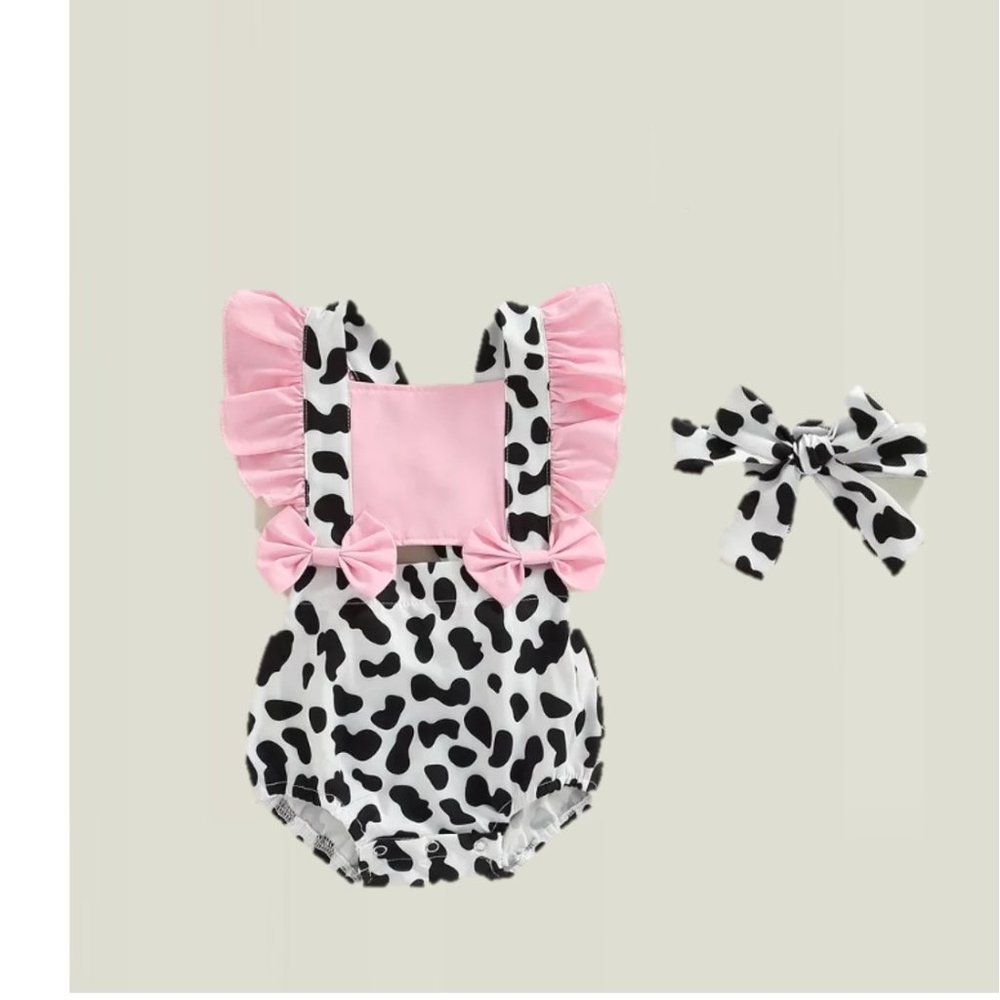 Cow Barnyard Chickfila Girl Outfit Clothes Dress First Birthday Pink romper